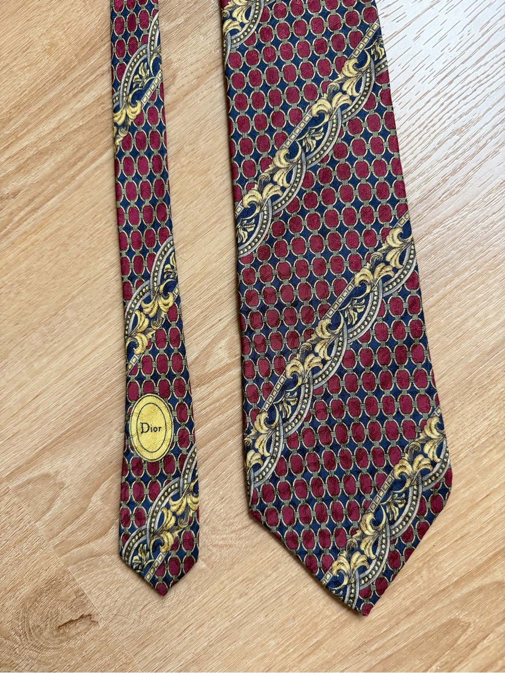 Dior Red and Gold Silk Patterned Tie